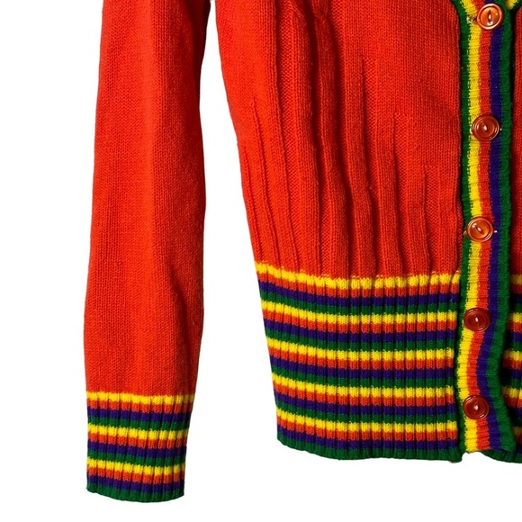 Vintage Starlight Trading Inc Rainbow Striped Button Cardigan 100% Acrylic Korea - Picture 7 of 14